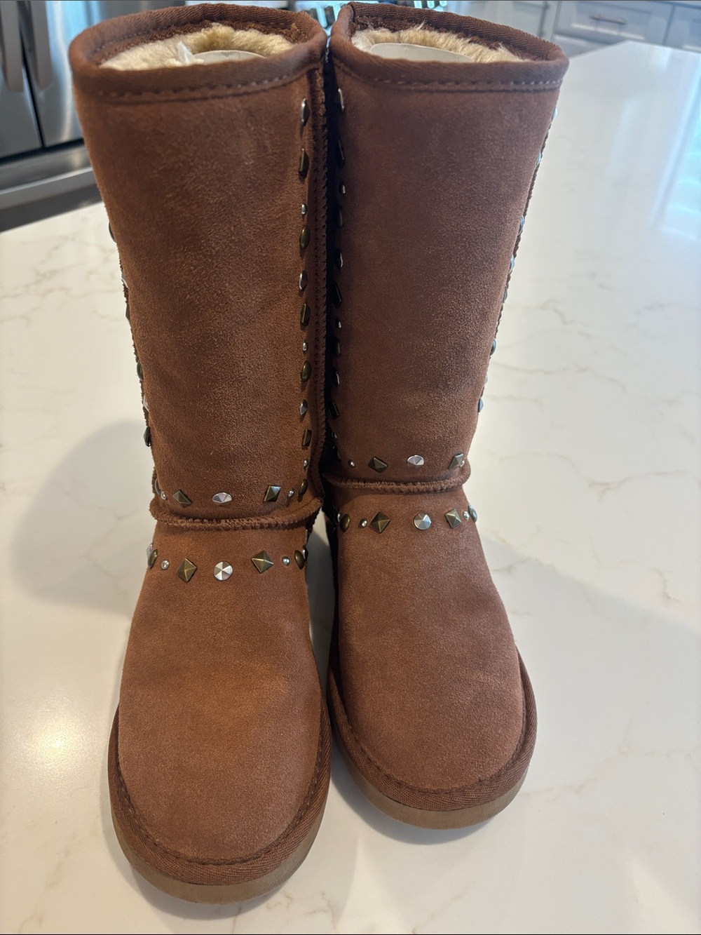 Style & Co. Chestnut Brown Suede Mid-Calf Winter Boots with Stud Accents